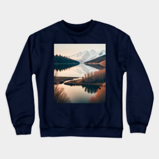 Nature Scandinavian Art Snowy Mountain Burgundy Autumn Lake Crewneck Sweatshirt